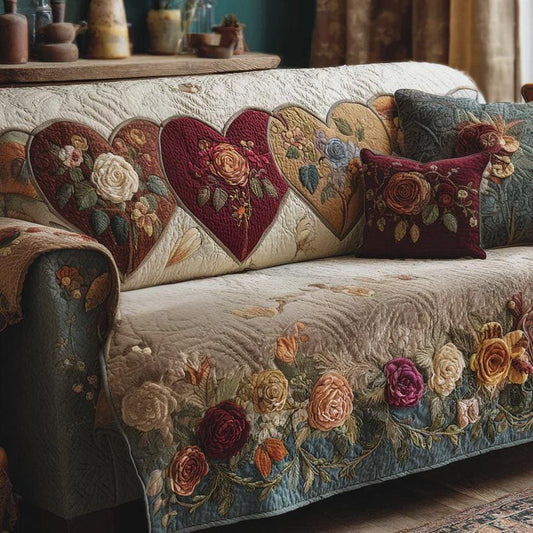 Floral Heart Sofa Protector, Romantic Cottage Printed Living Room Decor