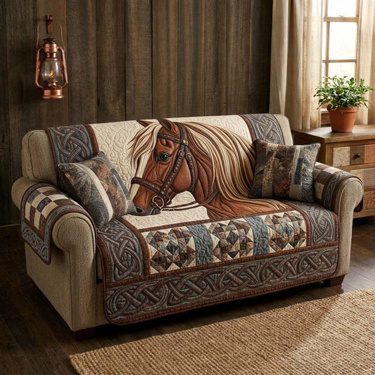 Horse Portrait Sofa Protector, Rustic Ranch Printed Living Room Decor
