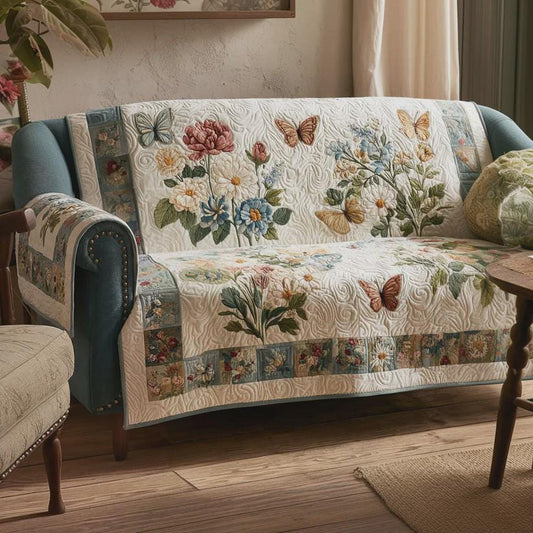 Butterfly Floral Sofa Protector, Cottage Garden Printed Living Room Decor