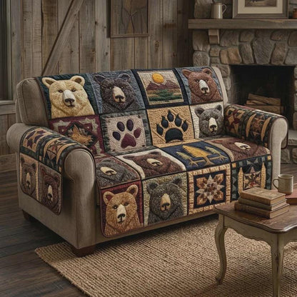 Bear Sofa Cover, Rustic Cabin Couch Throw Wildlife Lodge Living Room Decor