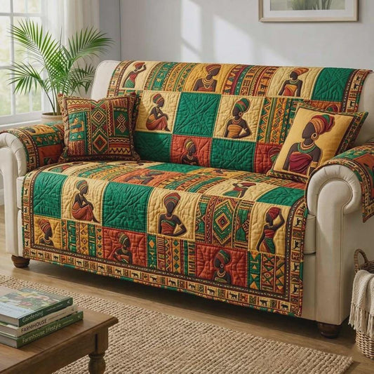 African Print Sofa Cover, Tribal Couch Protector, Ethnic Living Room Decor