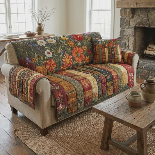 Floral Patchwork Sofa Protector, Rustic Garden Printed Living Room Decor