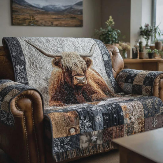 Highland Cow Sofa Protector, Rustic Farmhouse Printed Living Room Decor