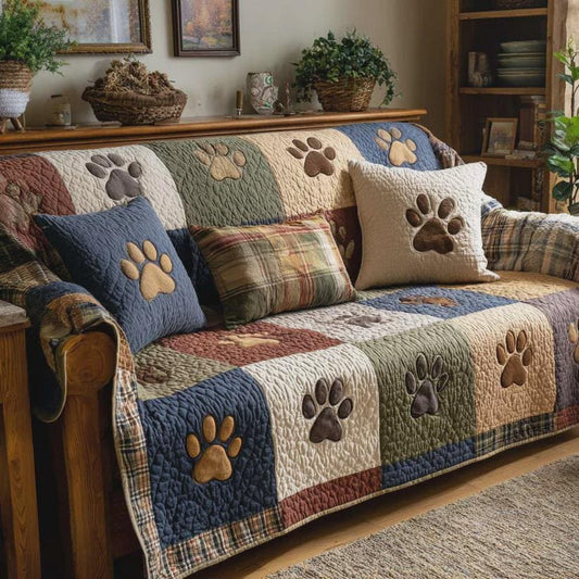 Paw Print Sofa Cover, Rustic Pet Couch Cover Farmhouse Living Room Decor