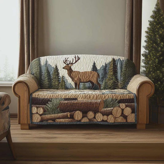 Deer Forest Sofa Cover, Rustic Cabin Couch Cover Wildlife Living Room Decor