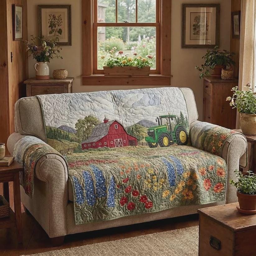 Farmhouse Sofa Cover, Country Tractor Couch Throw Rustic Living Room Decor
