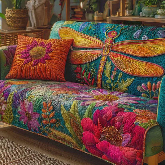 Dragonfly Sofa Cover, Colorful Floral Couch Throw Boho Living Room Decor